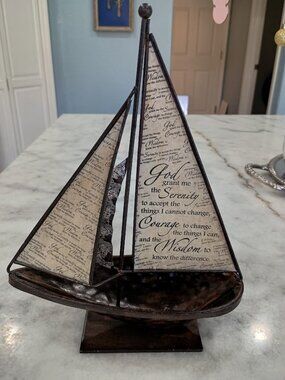 Metal Sailboat Art Decor Serenity Prayer Inspirational Figure 3D
